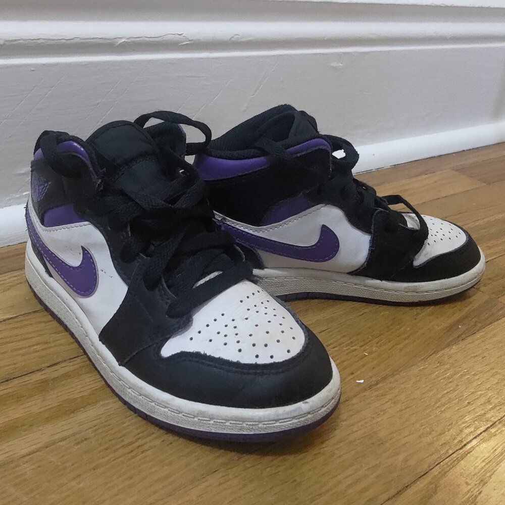 Nike Jordan mid sneakers - kids size 12C - purple black white shoes
